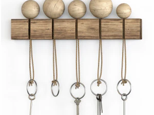 Wall mounted keyholder with wooden key rack 3D Model