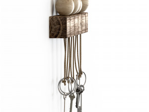 Wall mounted keyholder with wooden key rack Model 3D