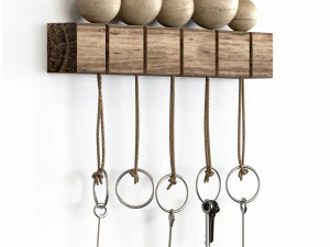 Wall mounted keyholder with wooden key rack 3D Model
