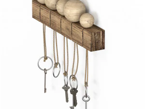 Wall mounted keyholder with wooden key rack 3D Model