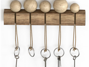 Wall mounted keyholder with wooden key rack Model 3D