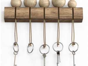 Wall mounted keyholder with wooden key rack Model 3D