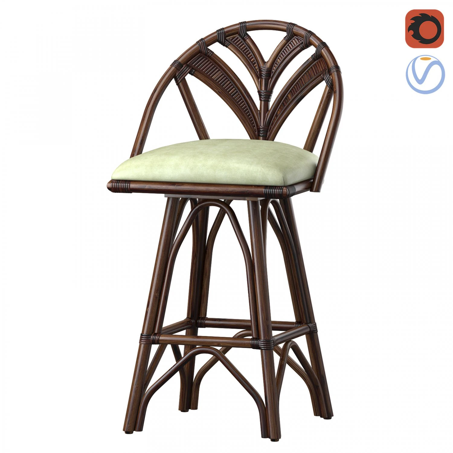 Linkoln brooks Tropicool Rattan Barstool Dark Brown Wash 3D Model .c4d .max .obj .3ds .fbx .stl .blend 
