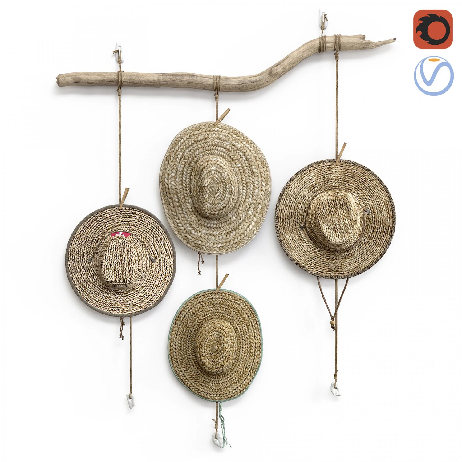 Cabide de chapéu decoração boho de parede Modelo 3D .c4d .max .obj .3ds .fbx .stl .blend