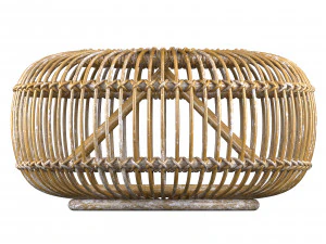 Mid century wicker rattan pouf Italy 1950s 3D Model