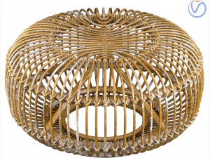 Mid century wicker rattan pouf Italy 1950s 3D Model