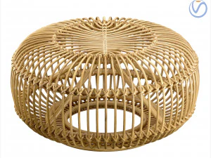 Mid century wicker retro rattan pouf Italy 1950s 3D Model