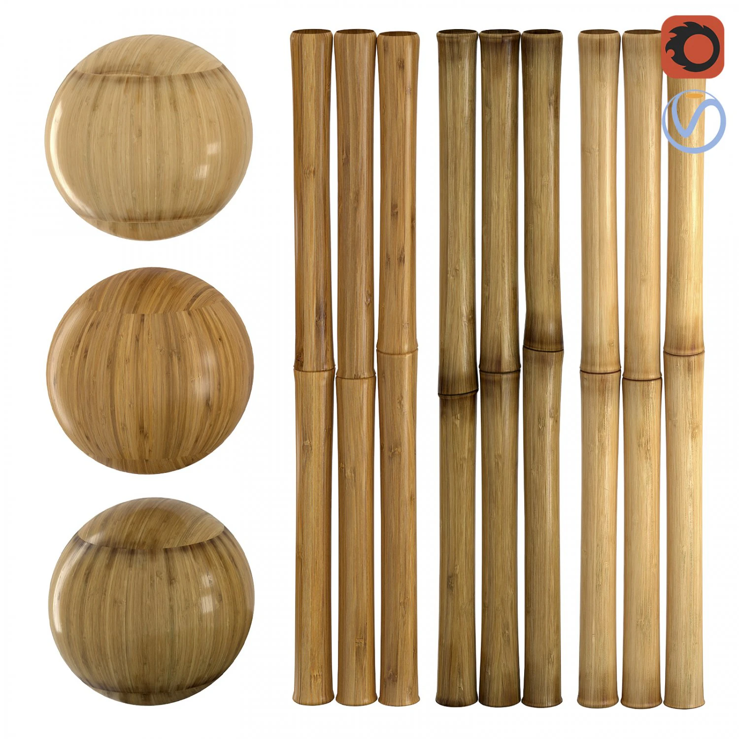 3 Realistic bamboo materials set 3D Model .c4d .max .obj .3ds .fbx .stl .blend 