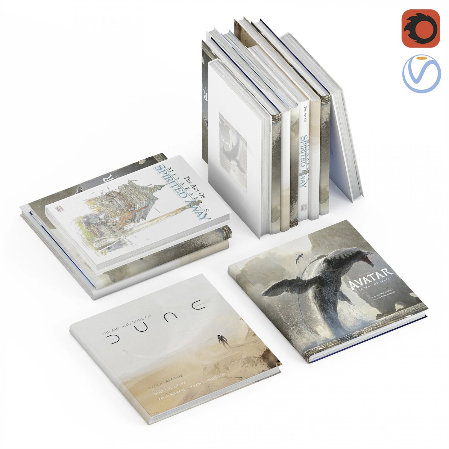 Set of books 3 books Avatar Dune Miyazaki 3D Model .c4d .max .obj .3ds .fbx .stl .blend 