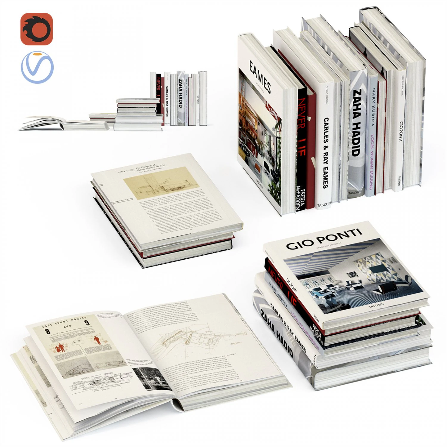 Set of books 6 books and open version 3D Model .c4d .max .obj .3ds .fbx .stl .blend 