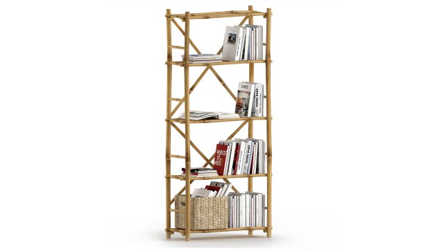 Natural Bamboo bookshelf store 3D-Modell .c4d .max .obj .3ds .fbx .stl .blend 