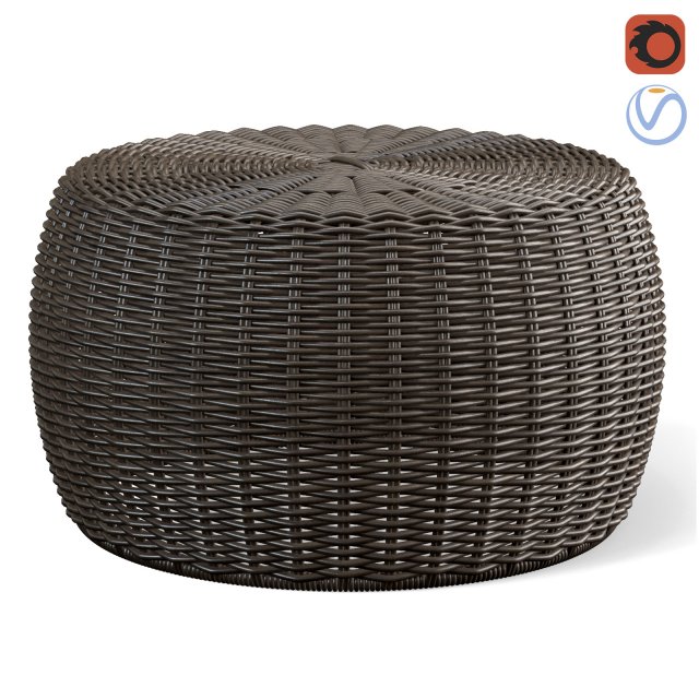 Resin Wicker Footstool Ottoman 3D Model .c4d .max .obj .3ds .fbx .stl .blend 