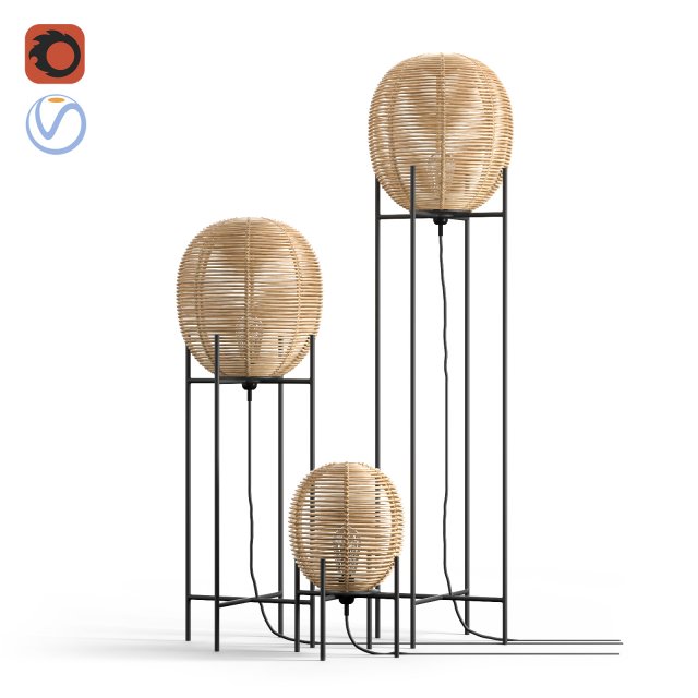 Wicker bulb Sari floor table lamp 3D Model .c4d .max .obj .3ds .fbx .stl .blend 