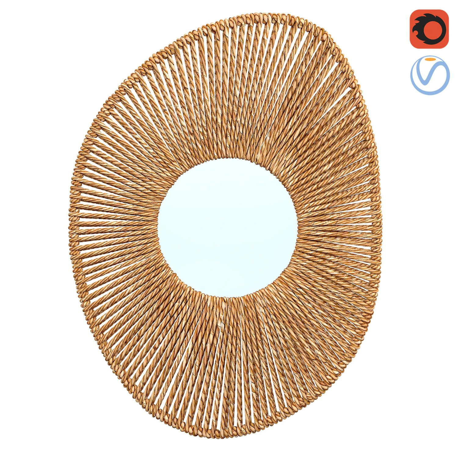 Big bathroom mirror in seagrass frame 3D Model .c4d .max .obj .3ds .fbx .stl .blend 