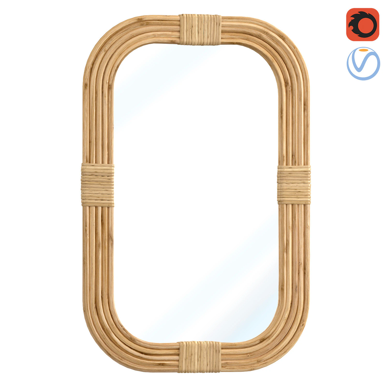Mirror in rattan frame rounded corner 3D Model .c4d .max .obj .3ds .fbx .stl .blend 