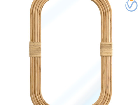 Mirror in rattan frame rounded corner Model 3D