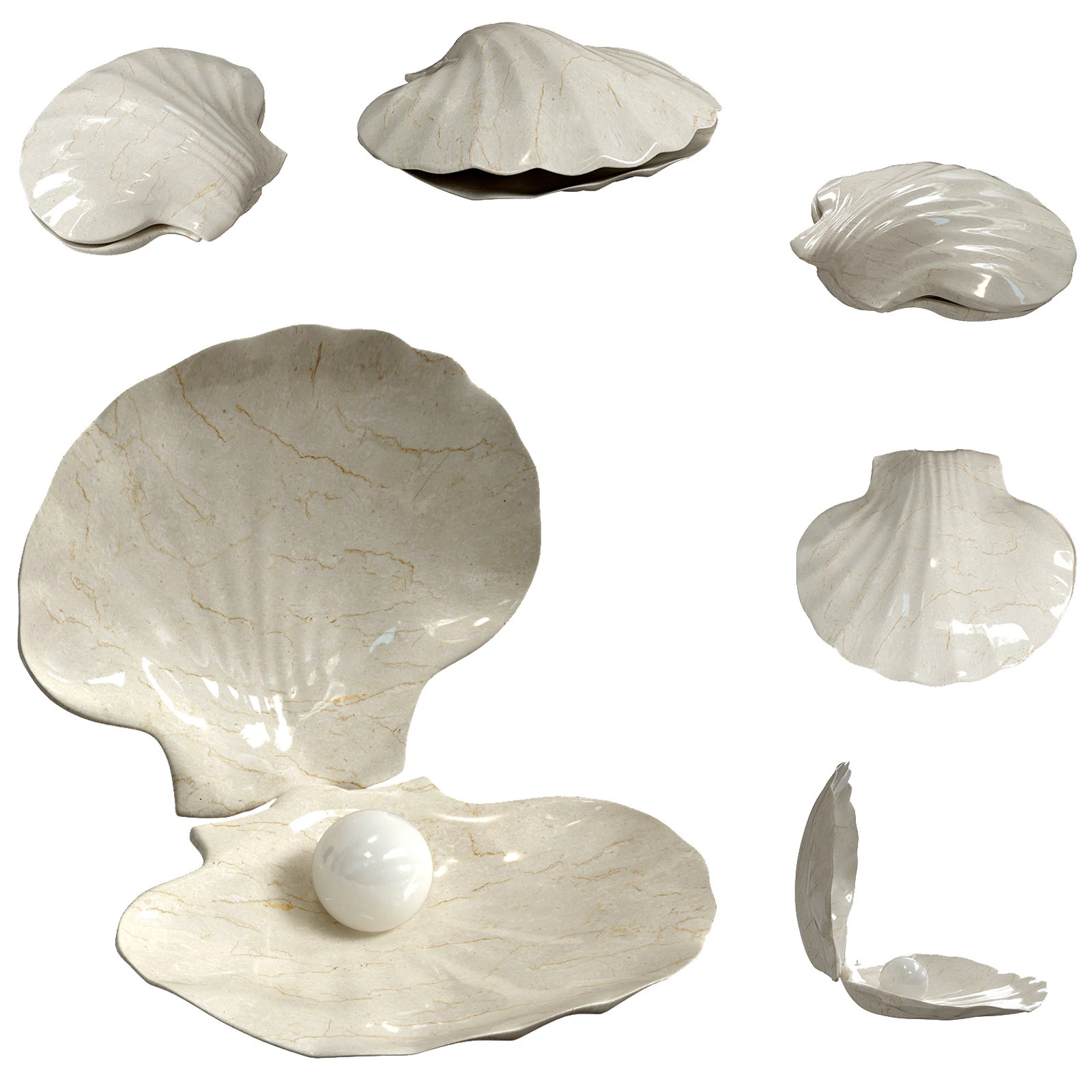 Ceramic decor sea shell with pearl 3D Model .c4d .max .obj .3ds .fbx .stl .blend 