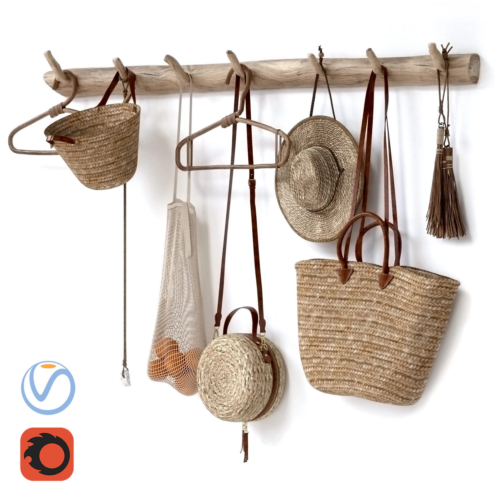 Decorative set 001 wall hangers bag hat 3D Model .c4d .max .obj .3ds .fbx .stl .blend 