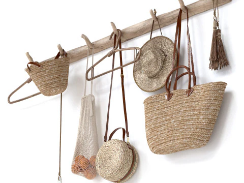 Decorative set 001 wall hangers bag hat 3D Model