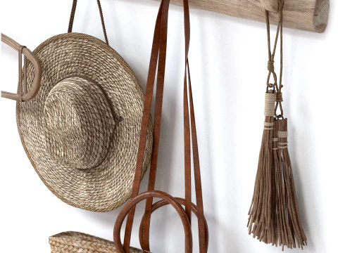 Decorative set 001 wall hangers bag hat 3D Model
