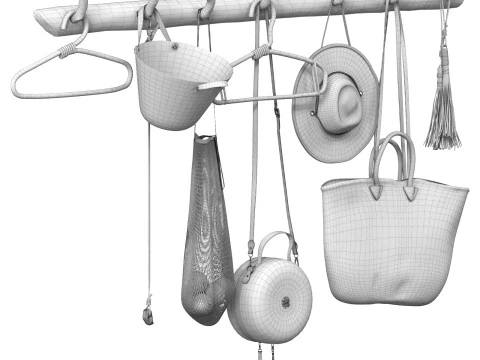 Decorative set 001 wall hangers bag hat 3D Model