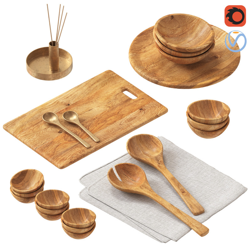 SET OF MANGO WOOD SALAD SERVERS accessories Model 3D .c4d .max .obj .3ds .fbx .stl .blend 