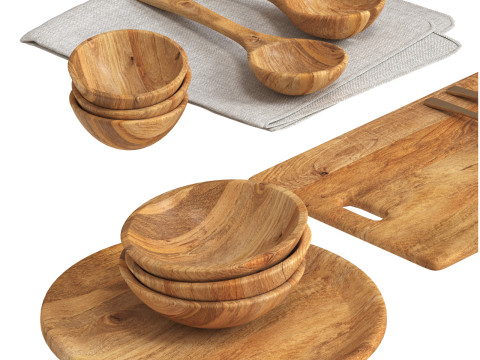 SET OF MANGO WOOD SALAD SERVERS accessories Model 3D