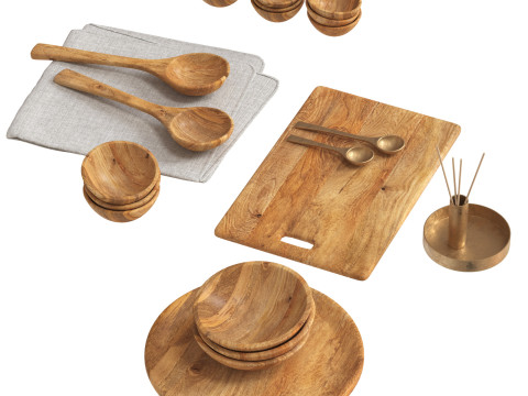 SET OF MANGO WOOD SALAD SERVERS accessories Model 3D
