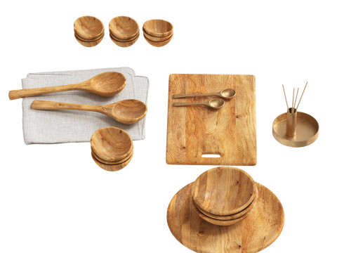 SET OF MANGO WOOD SALAD SERVERS accessories Model 3D