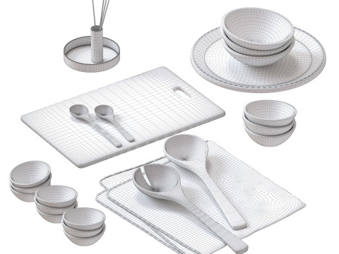 SET OF MANGO WOOD SALAD SERVERS accessories Model 3D