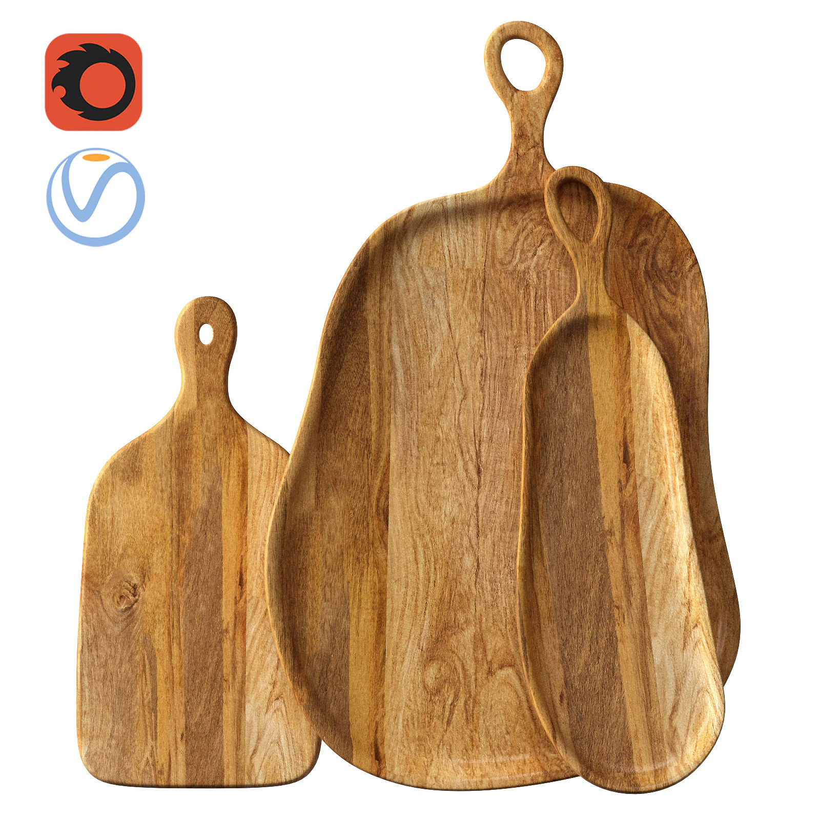 Mango wood cutting board for kitchen 3D Model .c4d .max .obj .3ds .fbx .stl .blend 