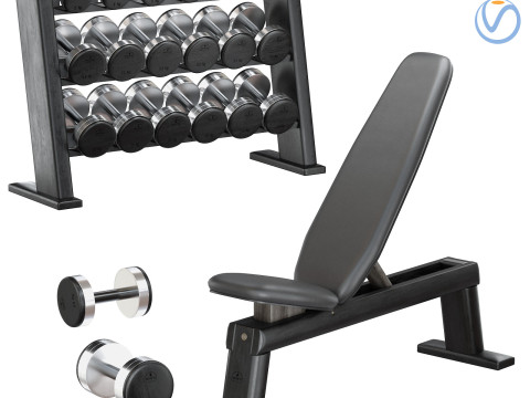 NOHrD Black DumbBells WeightBench Weight Rack 3D Модель
