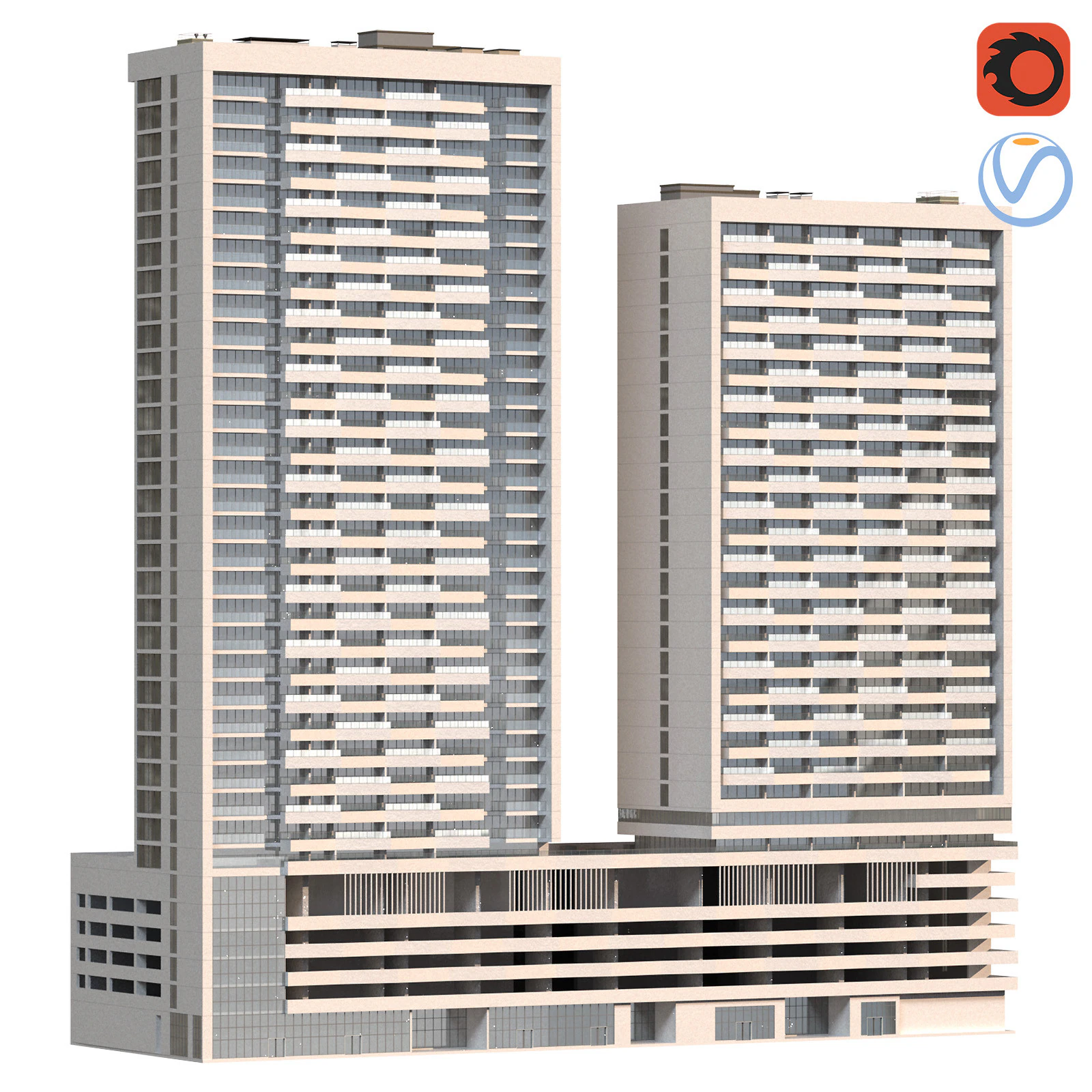 Bloom Heights tower in Jumeirah Village circle Dubai 3D Model .c4d .max .obj .3ds .fbx .stl .blend 