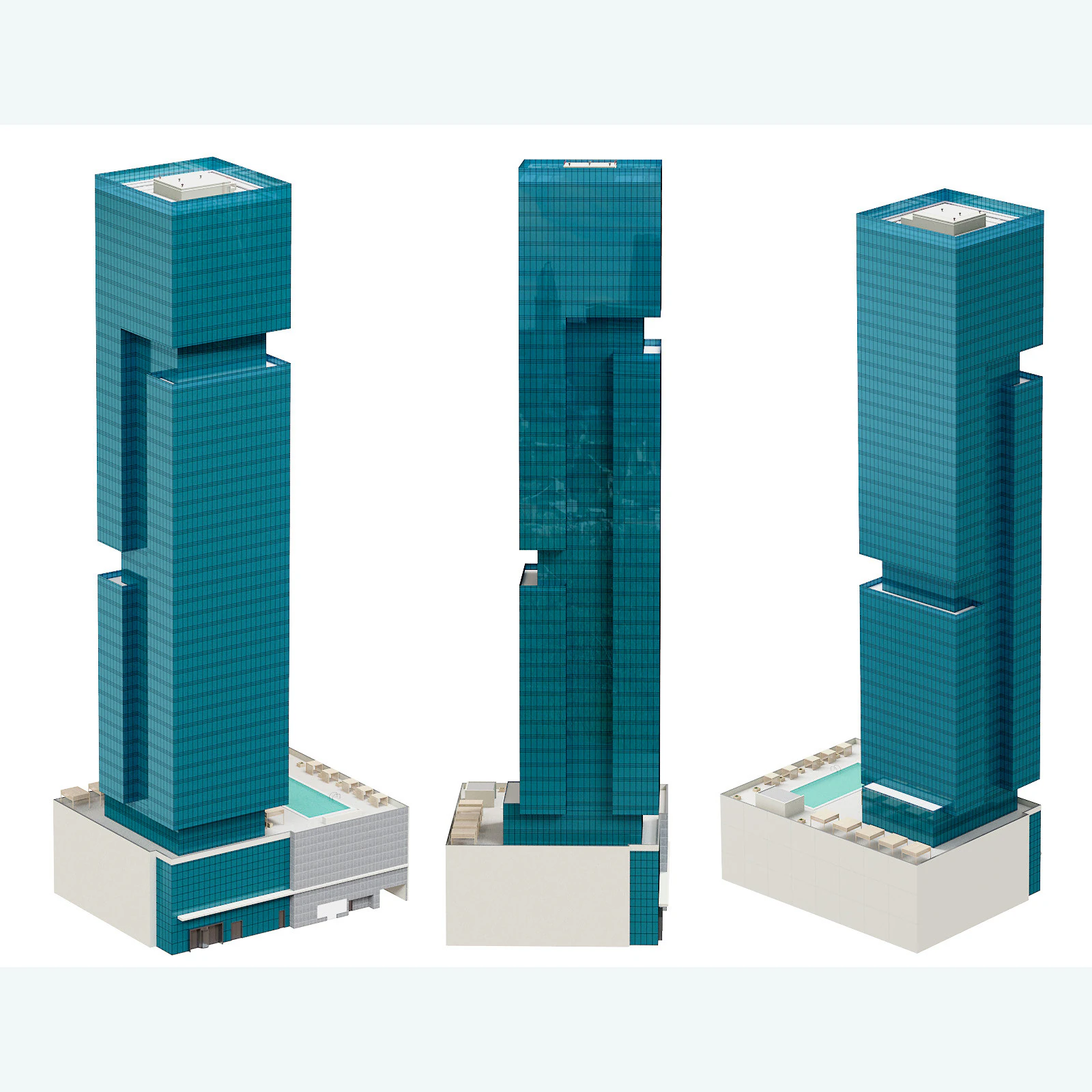 The First Hotel glass skyscraper at Jumeirah Village Circle 3D Model .c4d .max .obj .3ds .fbx .stl .blend 