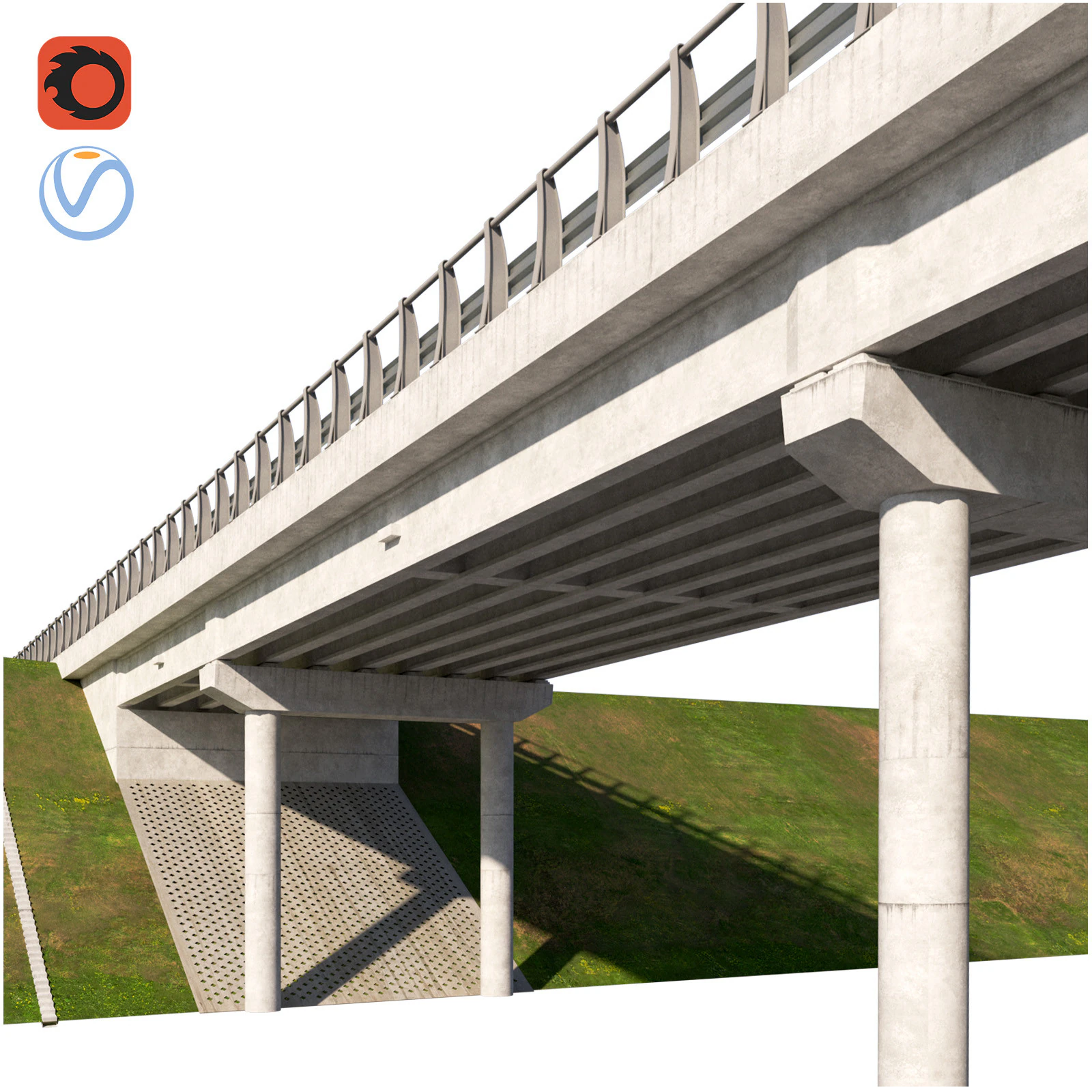Road bridge one lane 01 3D Model .c4d .max .obj .3ds .fbx .stl .blend 