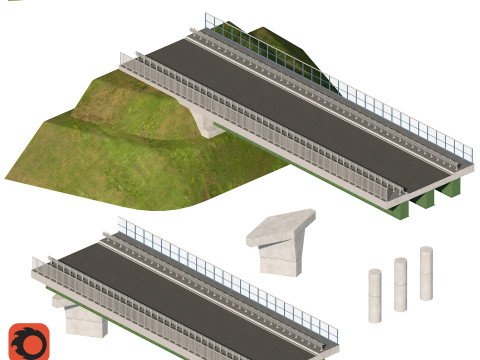 Road bridge one lane 02 3D Модель