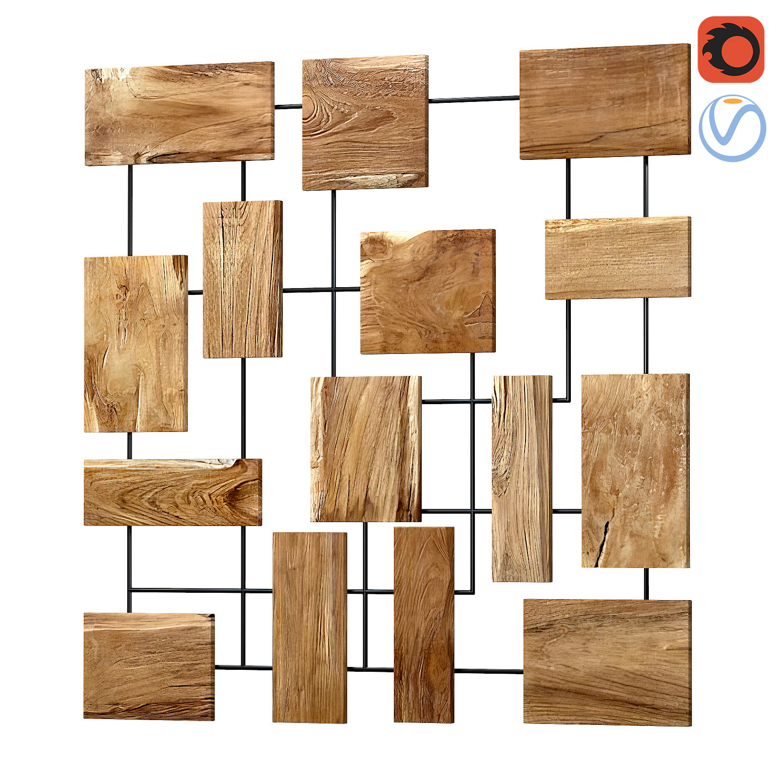 Decorative wall panel with wooden elements 3D Model .c4d .max .obj .3ds .fbx .stl .blend