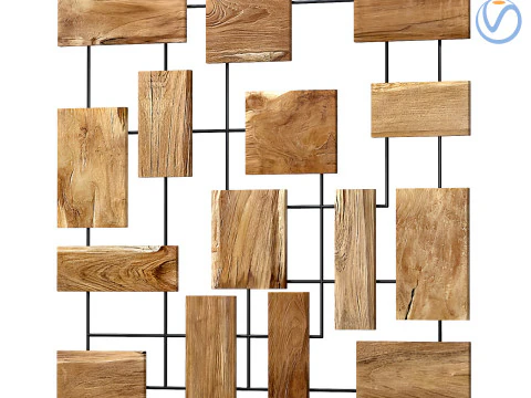 Panel de pared decorativo con elementos de madera. Modelo 3D