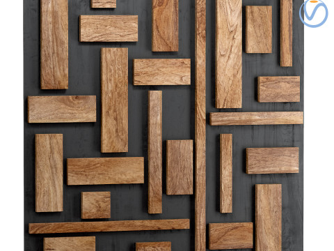 Decorative black wall panel with wooden planks elements 3D Модель