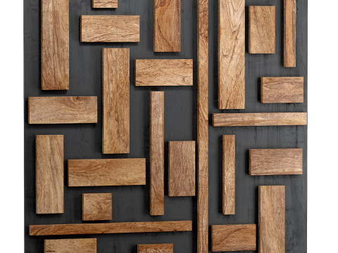 Decorative black wall panel with wooden planks elements 3D 모델