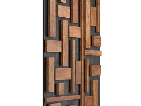 Decorative black wall panel with wooden planks elements 3D 모델