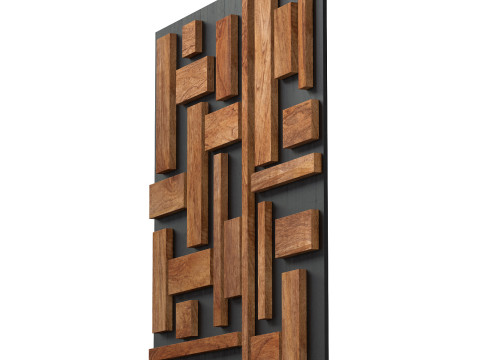 Decorative black wall panel with wooden planks elements 3D 모델