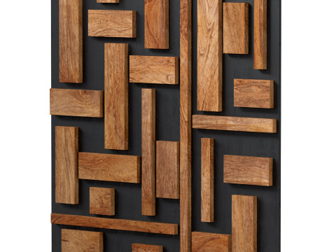 Decorative black wall panel with wooden planks elements 3D 모델