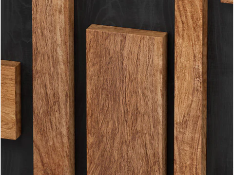 Decorative black wall panel with wooden planks elements 3D Model