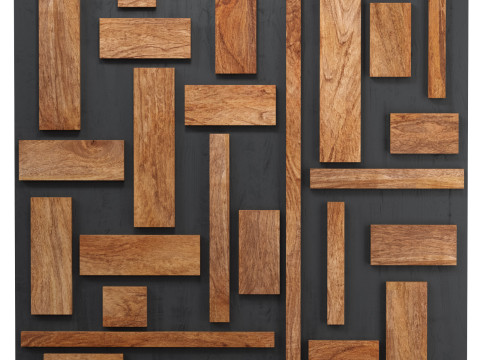 Decorative black wall panel with wooden planks elements 3D 모델