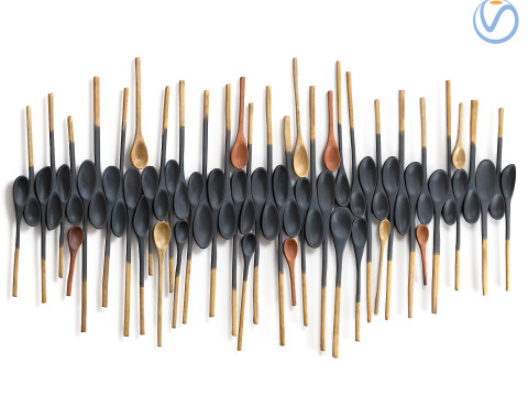 Decorative wooden set with black painted oldest spoons 3D Модель