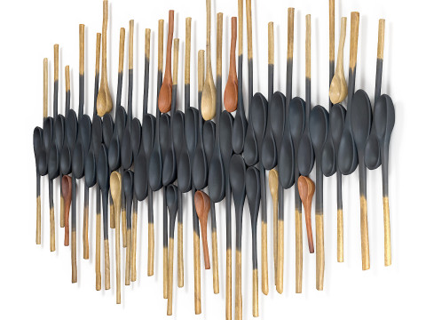 Decorative wooden set with black painted oldest spoons Modelo 3D