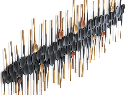 Decorative wooden set with black painted oldest spoons Modelo 3D