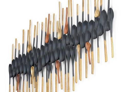 Decorative wooden set with black painted oldest spoons Modelo 3D