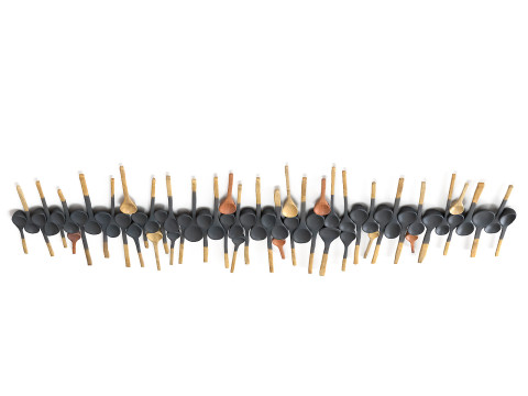 Decorative wooden set with black painted oldest spoons Modelo 3D